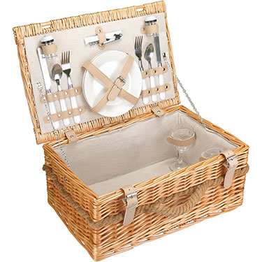 JG 14PÇS CESTA PICNIC PARA 2 PESSOAS HOME&amp;CO FIBRA NATURAL 20x30x45cm NATURAL